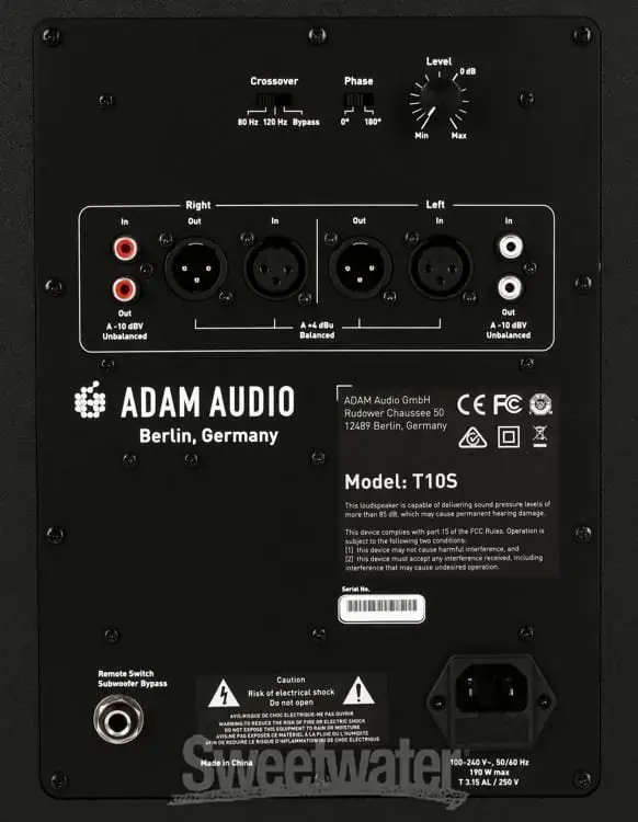 Caisson de basses Adam T10S 2 connexions du caisson de basses adam t10s
