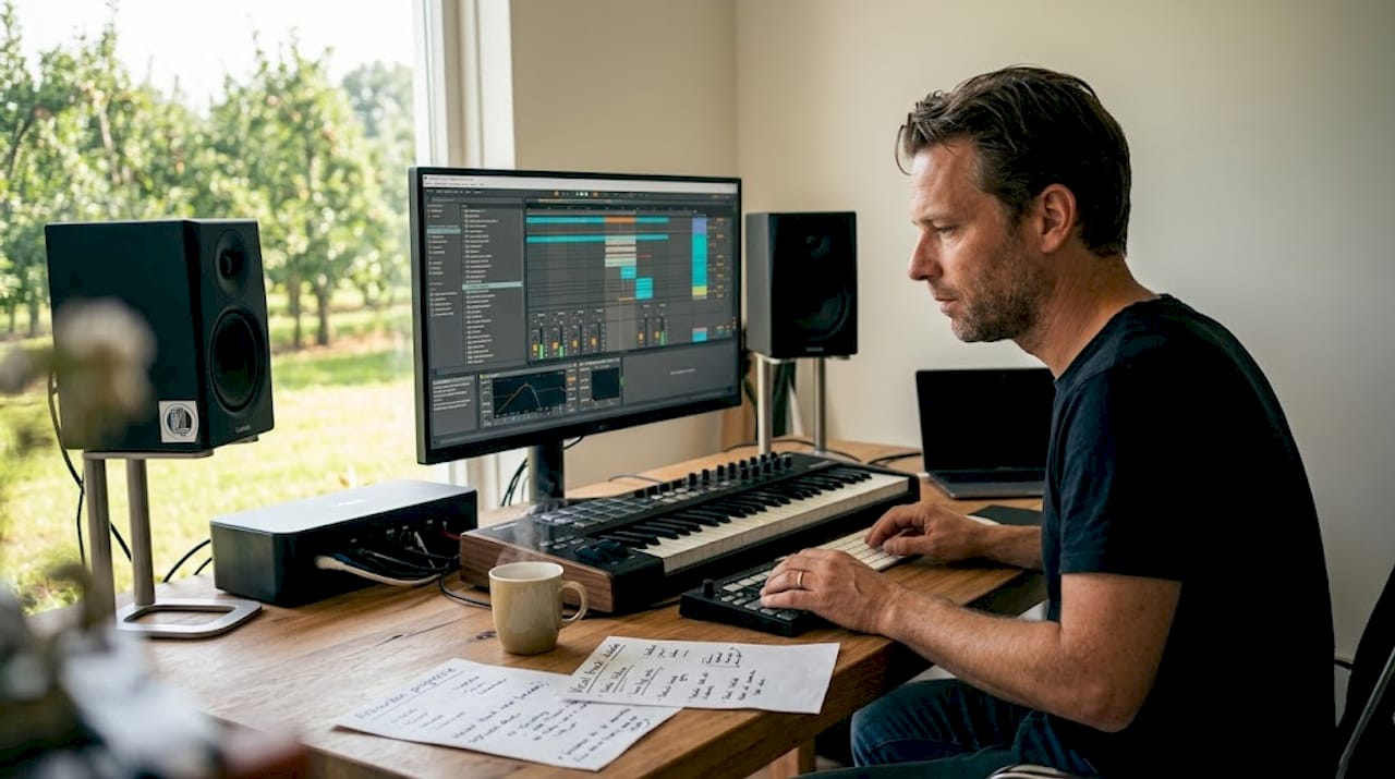 Un producteur de musique travaille à domicile et utilise largement les bibliothèques d'échantillons.