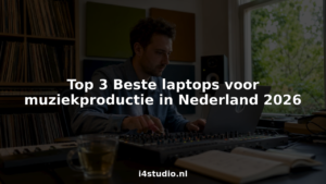 Un homme travaille sur son ordinateur portable dans un studio d'enregistrement.