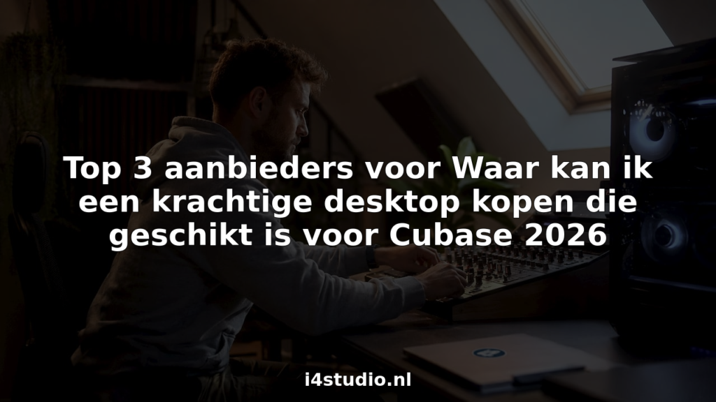Een audioproducent zit achter zijn desktop in de studio te werken aan nieuwe muziek.