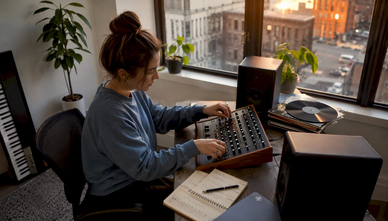 Liste des sources d'inspiration musicale pour les producteurs 3 Muziekproducer die vanuit zijn eigen thuisstudio werkt.