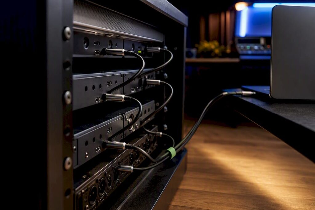 Câbles Thunderbolt à l'arrière des unités audio