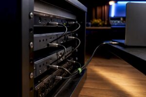 Câbles Thunderbolt à l'arrière des unités audio