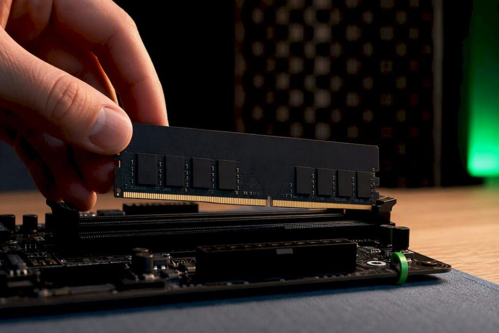 Module de mémoire vive installé dans l'ordinateur du studio