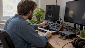 Synthétiseur matériel connecté à une interface audio