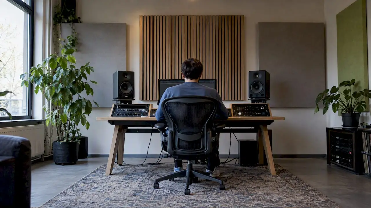 Aménagement d'une salle de contrôle : comment optimiser la symétrie, le « sweet spot » et l'acoustique 10 Salle de contrôle symétrique avec « sweet spot »