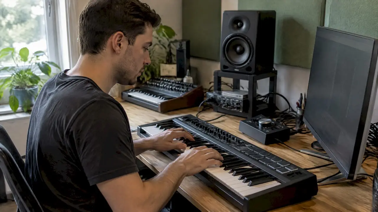 L'IA dans la production musicale en 2026 : quelles sont ses possibilités et que devez-vous savoir ? 9 Un producteur utilise l'IA dans son propre studio