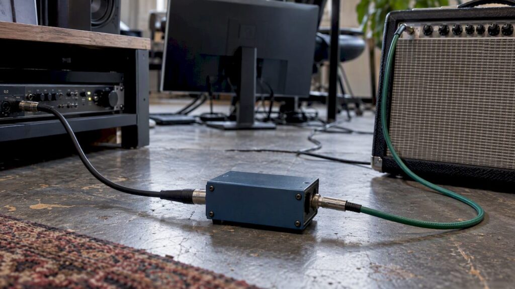 Boîtier de réamplification à brancher entre l'interface et l'amplificateur de guitare